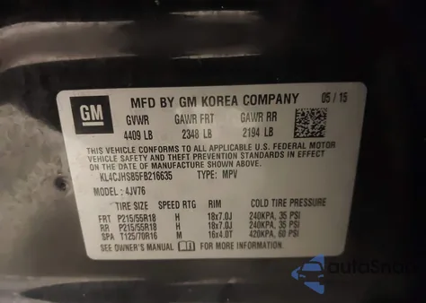 2015 Buick Encore Premium from USA, damaged, VIN KL4CJHSB5FB216635